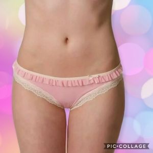 Velvet Kitten Small or XL pale pink hipster with ruffle and bow details